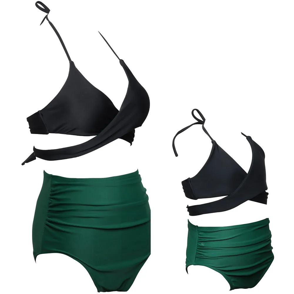 V Neck Adjustable Straps Bikini Mommy and Me Swimsuits