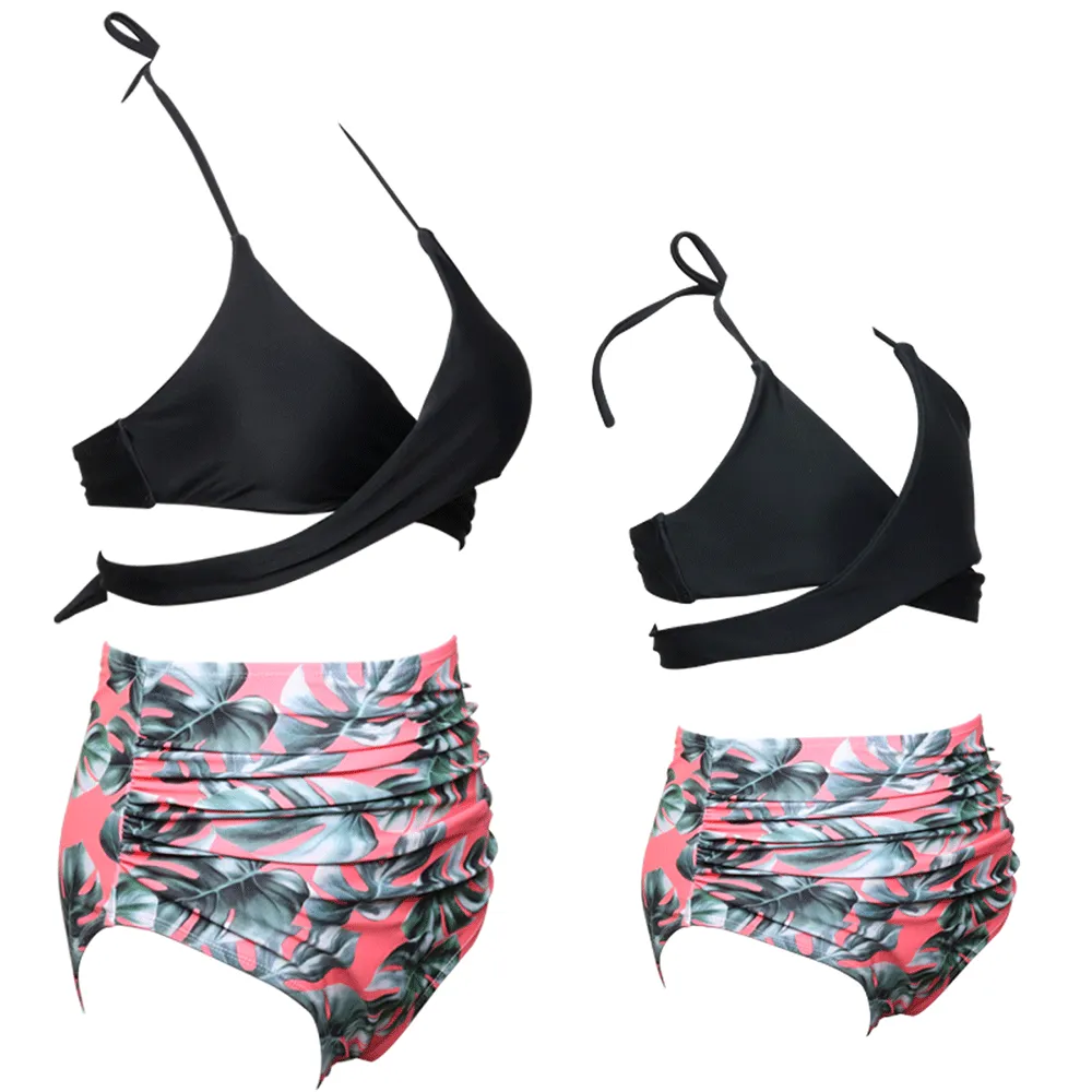 V Neck Adjustable Straps Bikini Mommy and Me Swimsuits