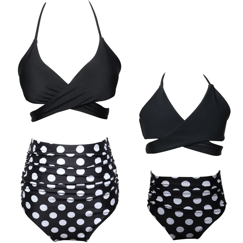 V Neck Adjustable Straps Bikini Mommy and Me Swimsuits
