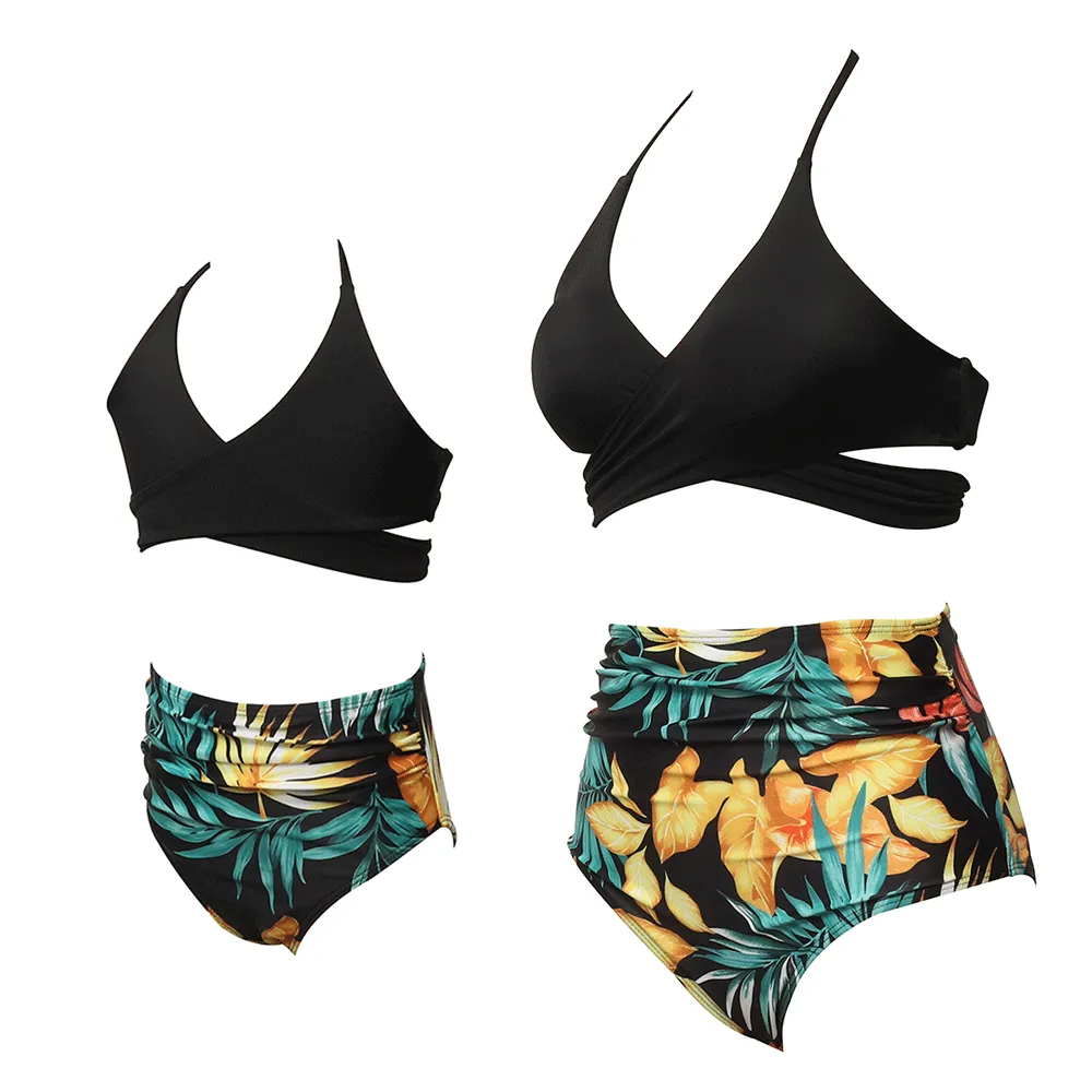 V Neck Adjustable Straps Bikini Mommy and Me Swimsuits