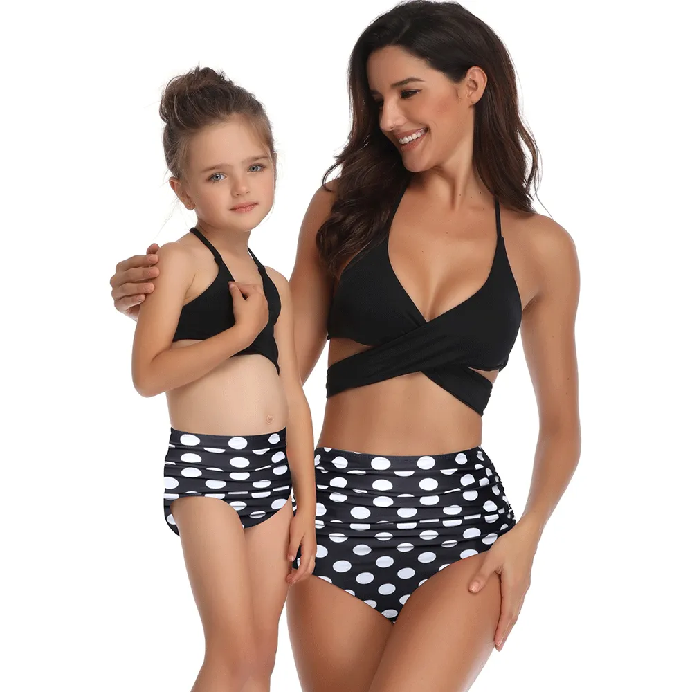 V Neck Adjustable Straps Bikini Mommy and Me Swimsuits
