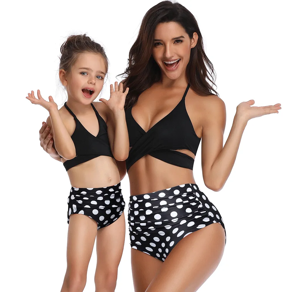 V Neck Adjustable Straps Bikini Mommy and Me Swimsuits