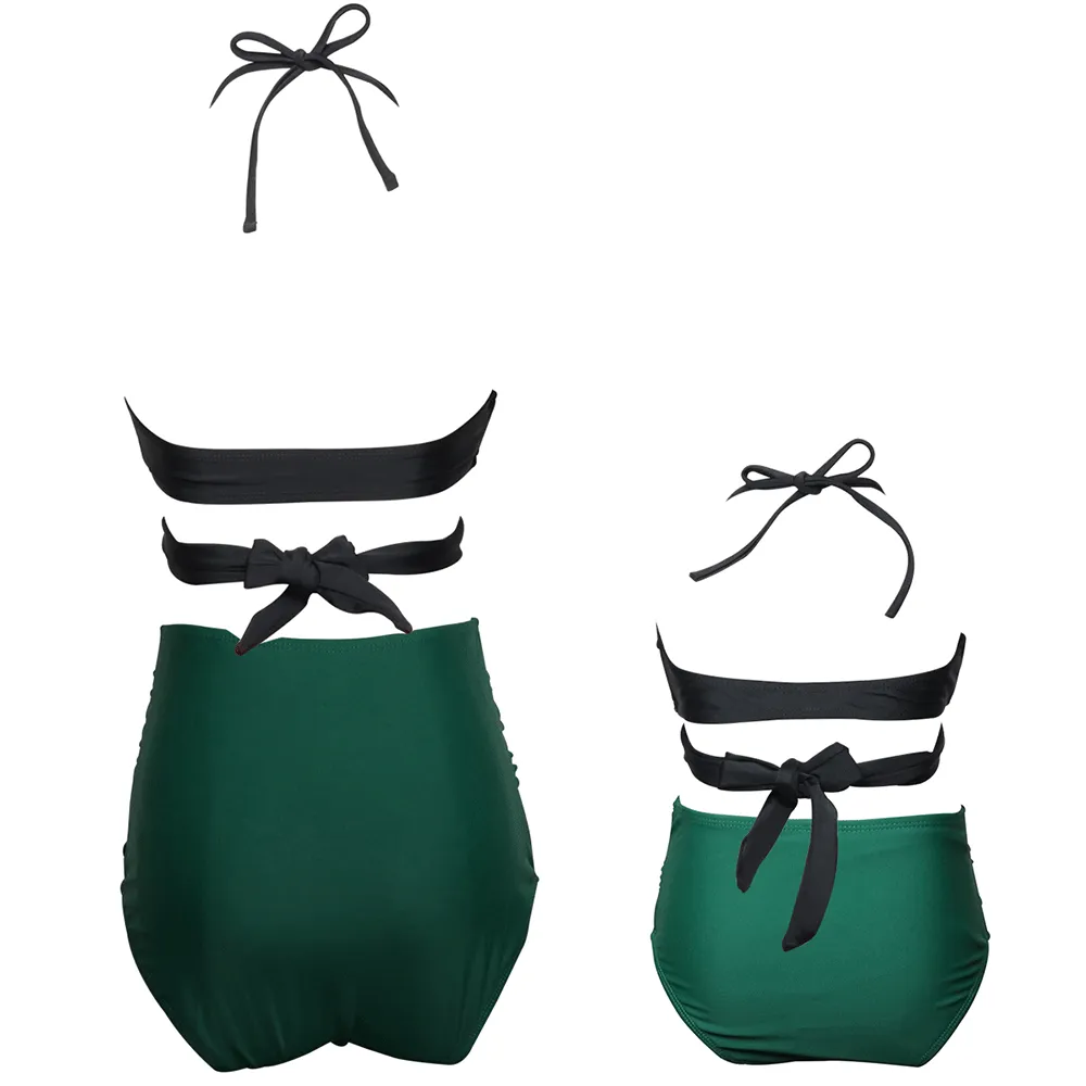 V Neck Adjustable Straps Bikini Mommy and Me Swimsuits