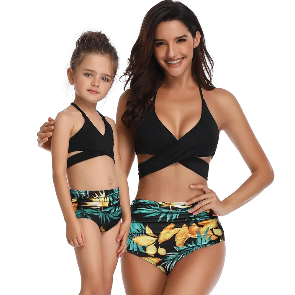 V Neck Adjustable Straps Bikini Mommy and Me Swimsuits