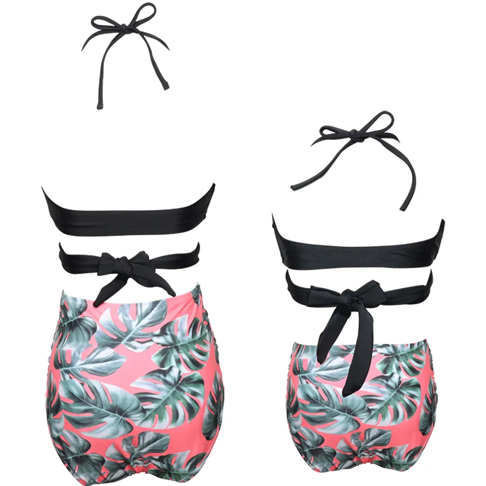 V Neck Adjustable Straps Bikini Mommy and Me Swimsuits