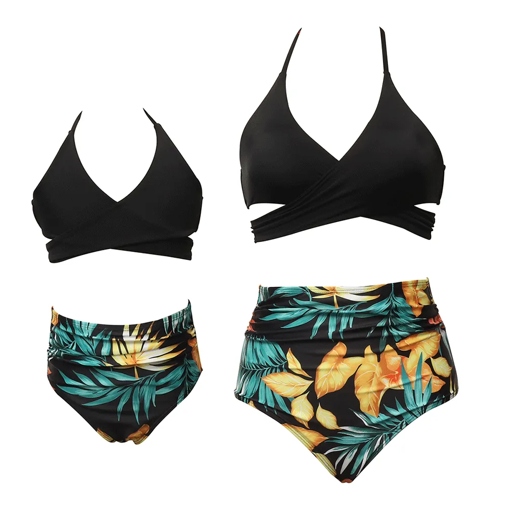 V Neck Adjustable Straps Bikini Mommy and Me Swimsuits