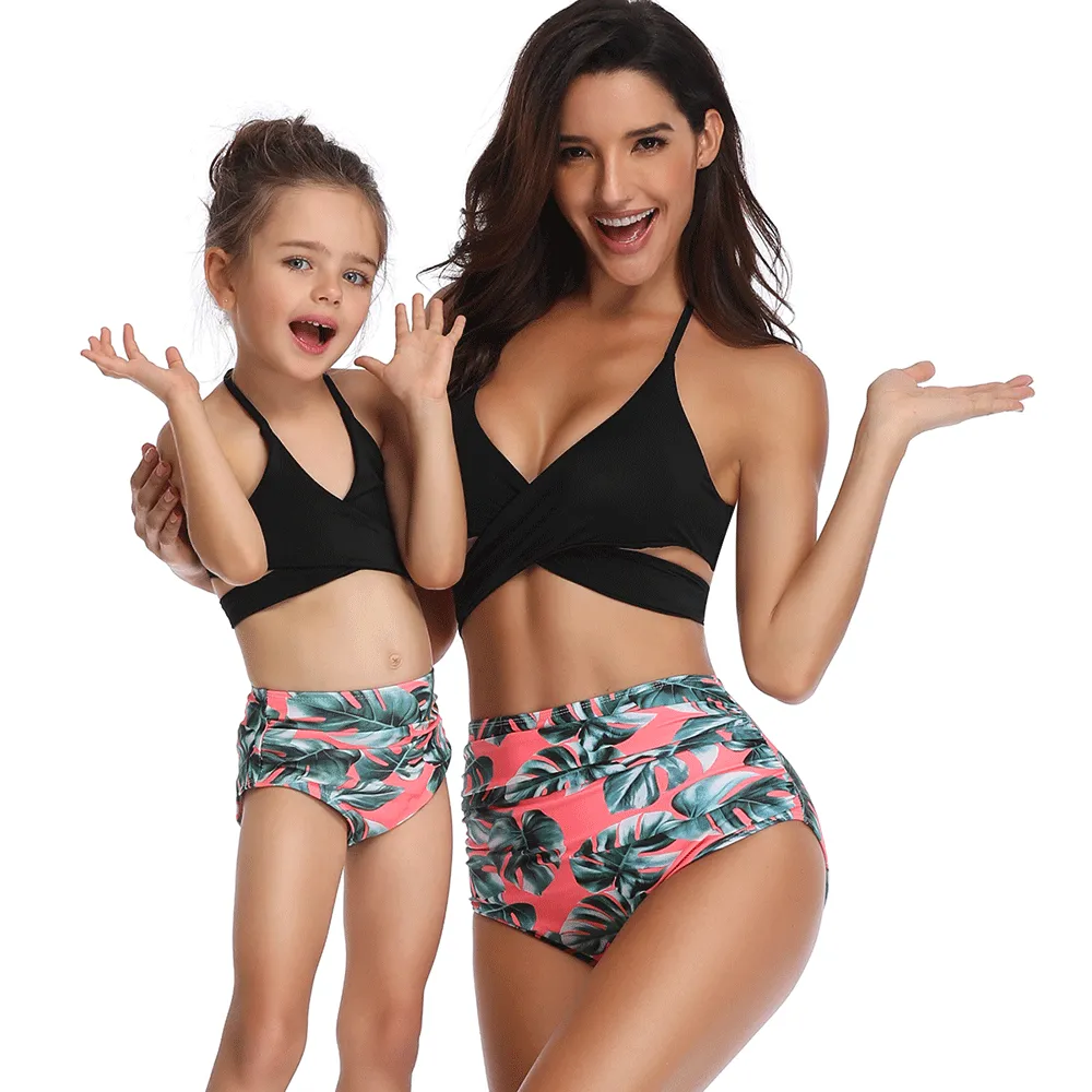 V Neck Adjustable Straps Bikini Mommy and Me Swimsuits