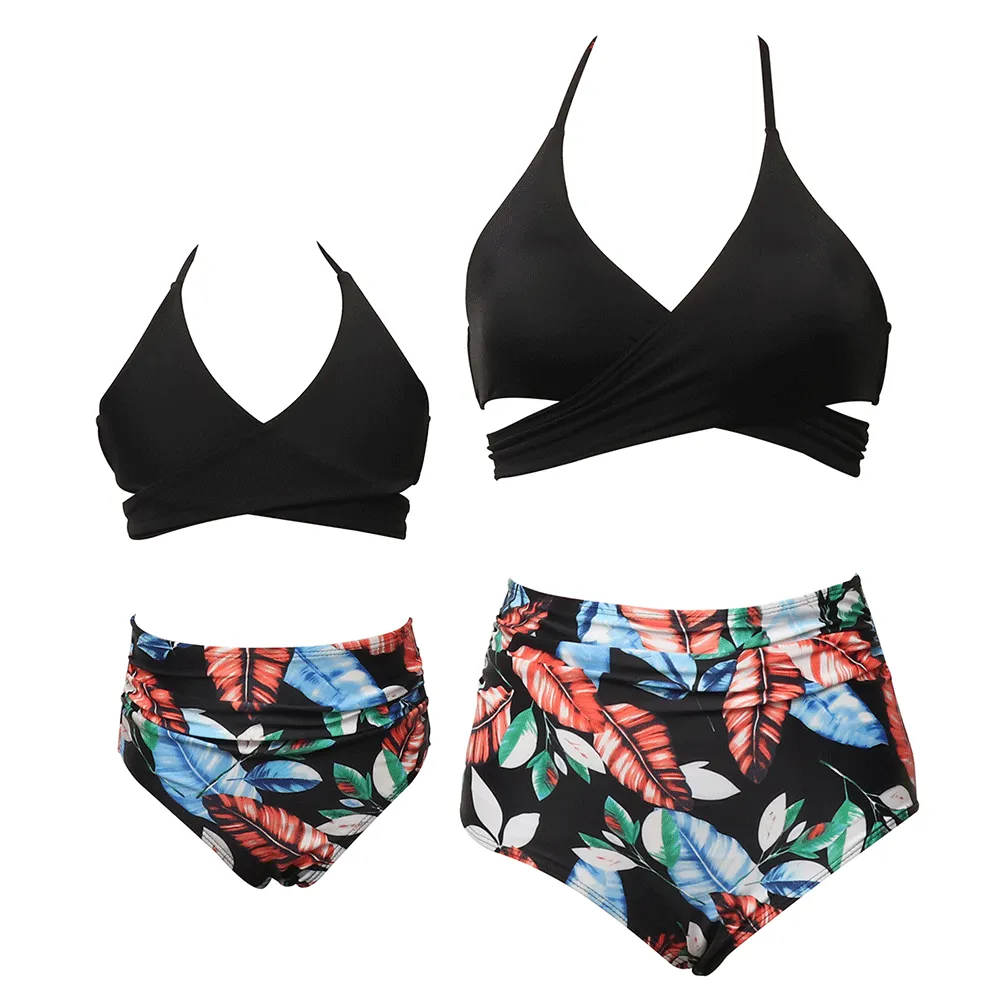 V Neck Adjustable Straps Bikini Mommy and Me Swimsuits