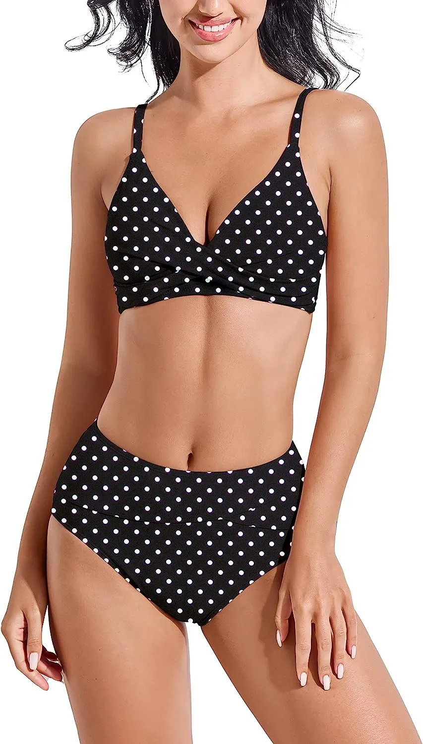 V-Neck High-Waisted Bikini Set: Two-Piece Twist Front Swimwear