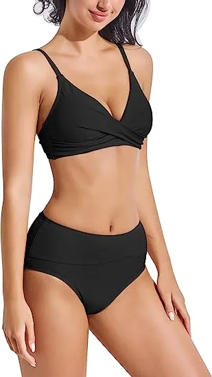 V-Neck High-Waisted Bikini Set: Two-Piece Twist Front Swimwear