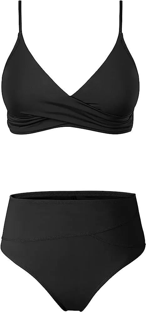 V-Neck High-Waisted Bikini Set: Two-Piece Twist Front Swimwear