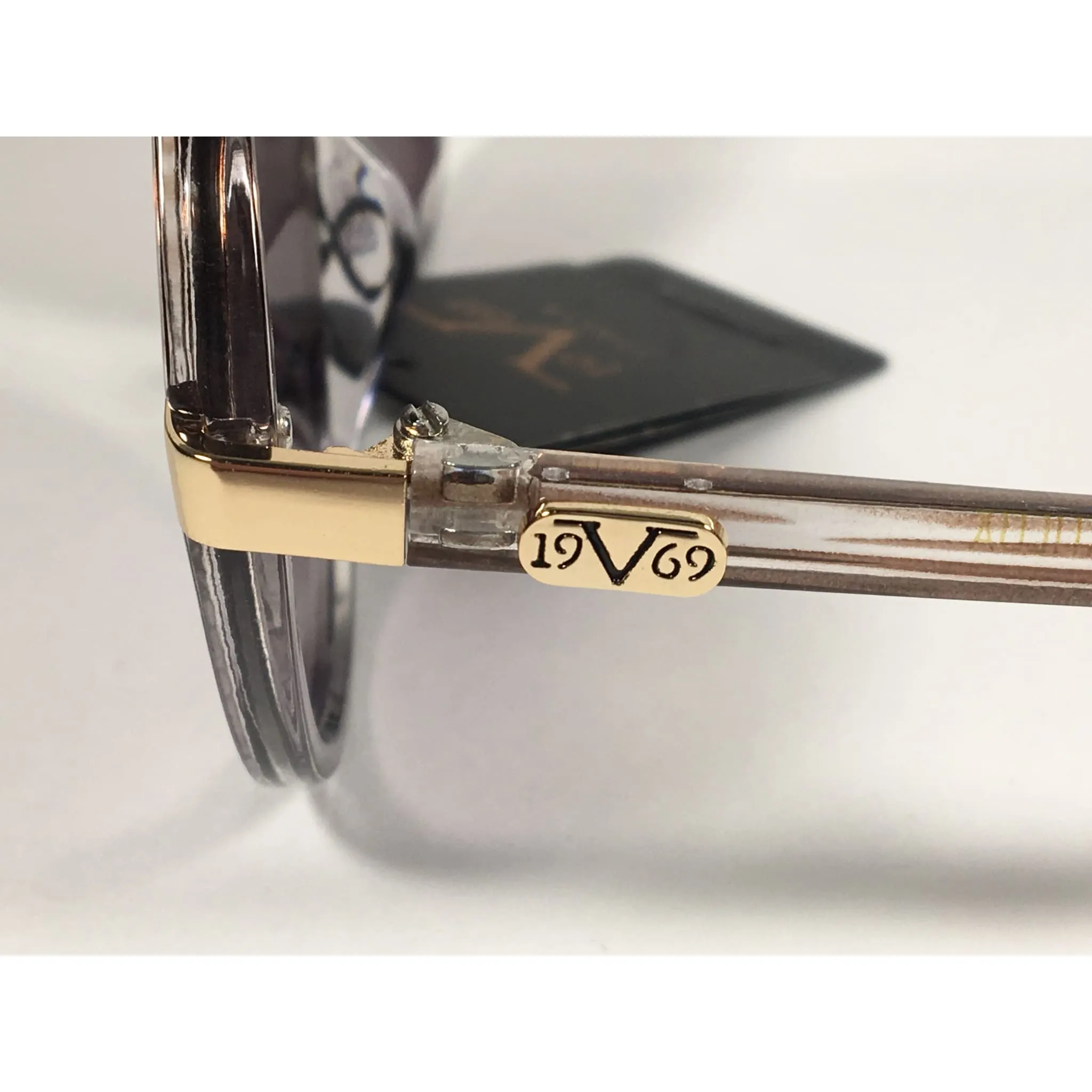 Versace 19V69 Italia Matilda Round Sunglasses Gray Brown Clear Plastic Frame Smoke Gradient Lens