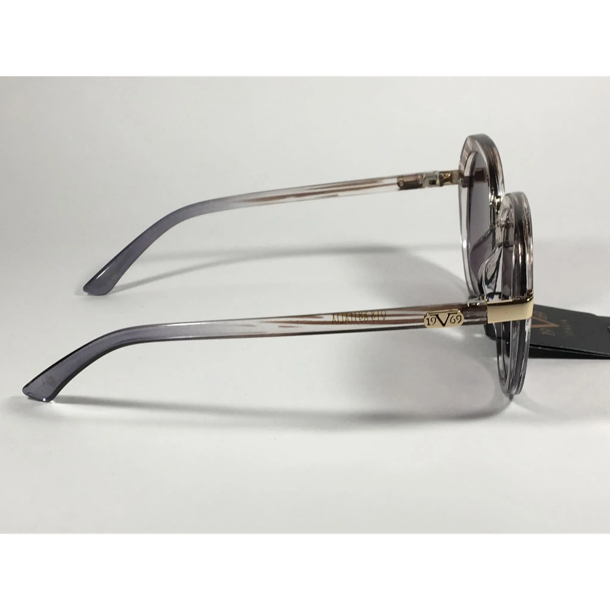 Versace 19V69 Italia Matilda Round Sunglasses Gray Brown Clear Plastic Frame Smoke Gradient Lens