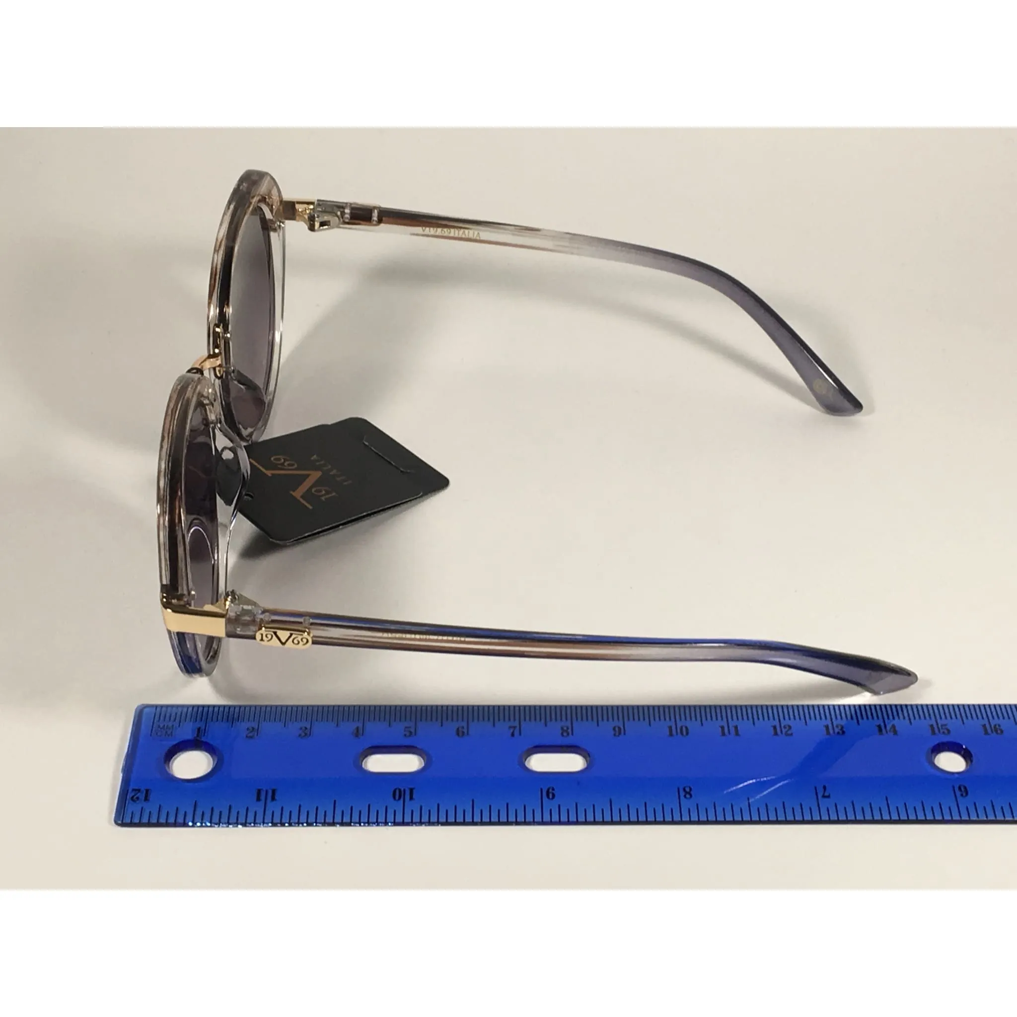 Versace 19V69 Italia Matilda Round Sunglasses Gray Brown Clear Plastic Frame Smoke Gradient Lens