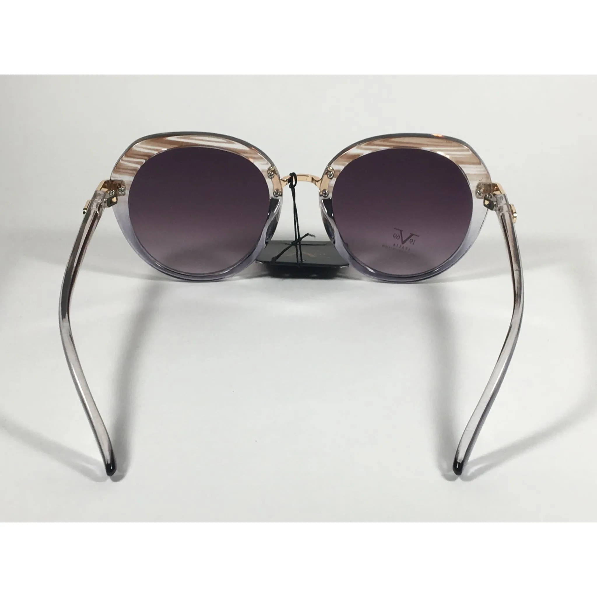 Versace 19V69 Italia Matilda Round Sunglasses Gray Brown Clear Plastic Frame Smoke Gradient Lens