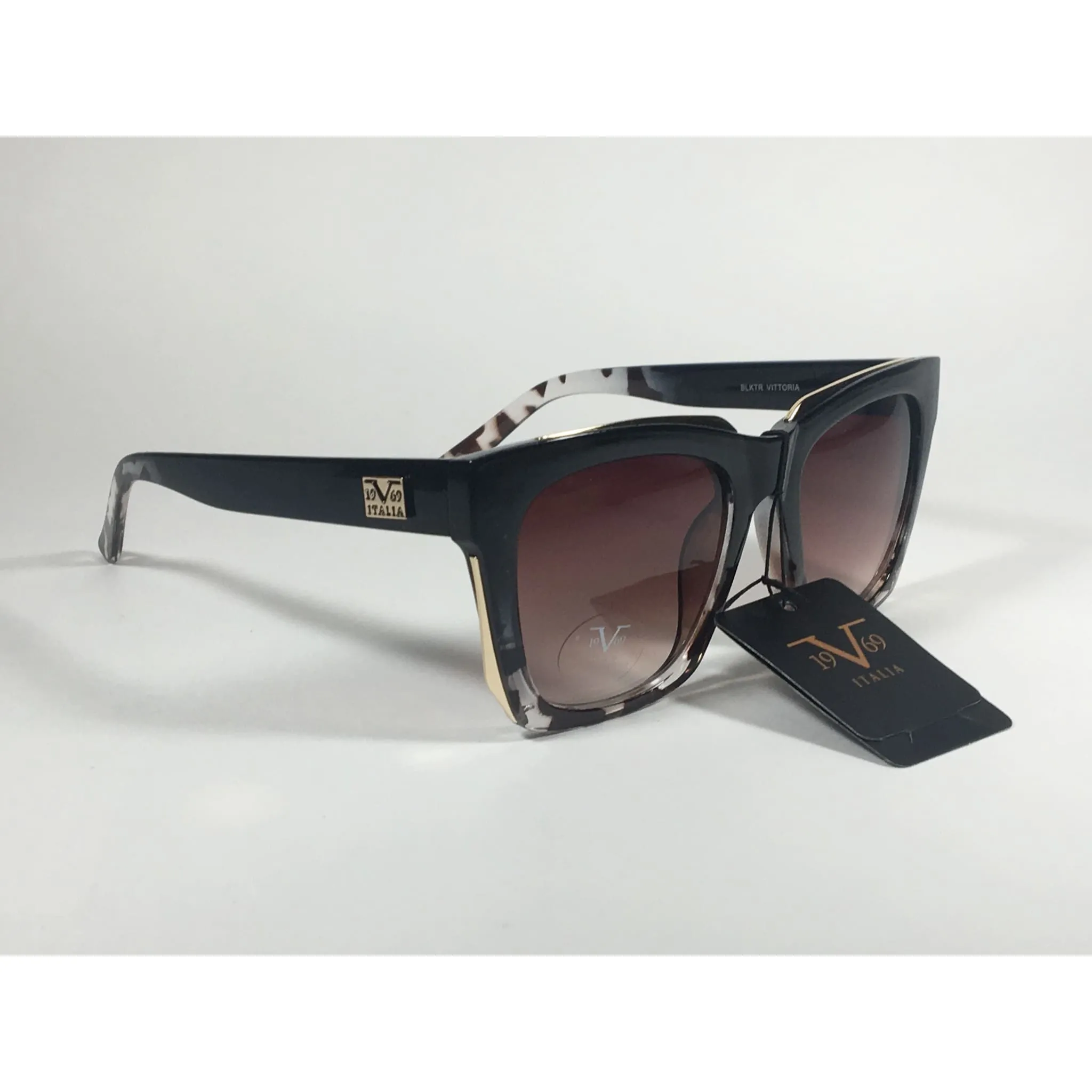 Versace 19V69 Italia Vittoria Large Square Sunglasses Black Tortoise Brown Gradient Lens