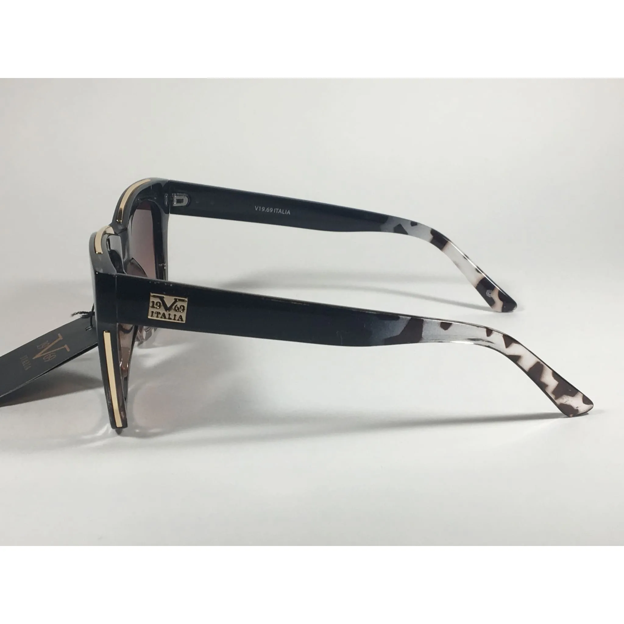 Versace 19V69 Italia Vittoria Large Square Sunglasses Black Tortoise Brown Gradient Lens