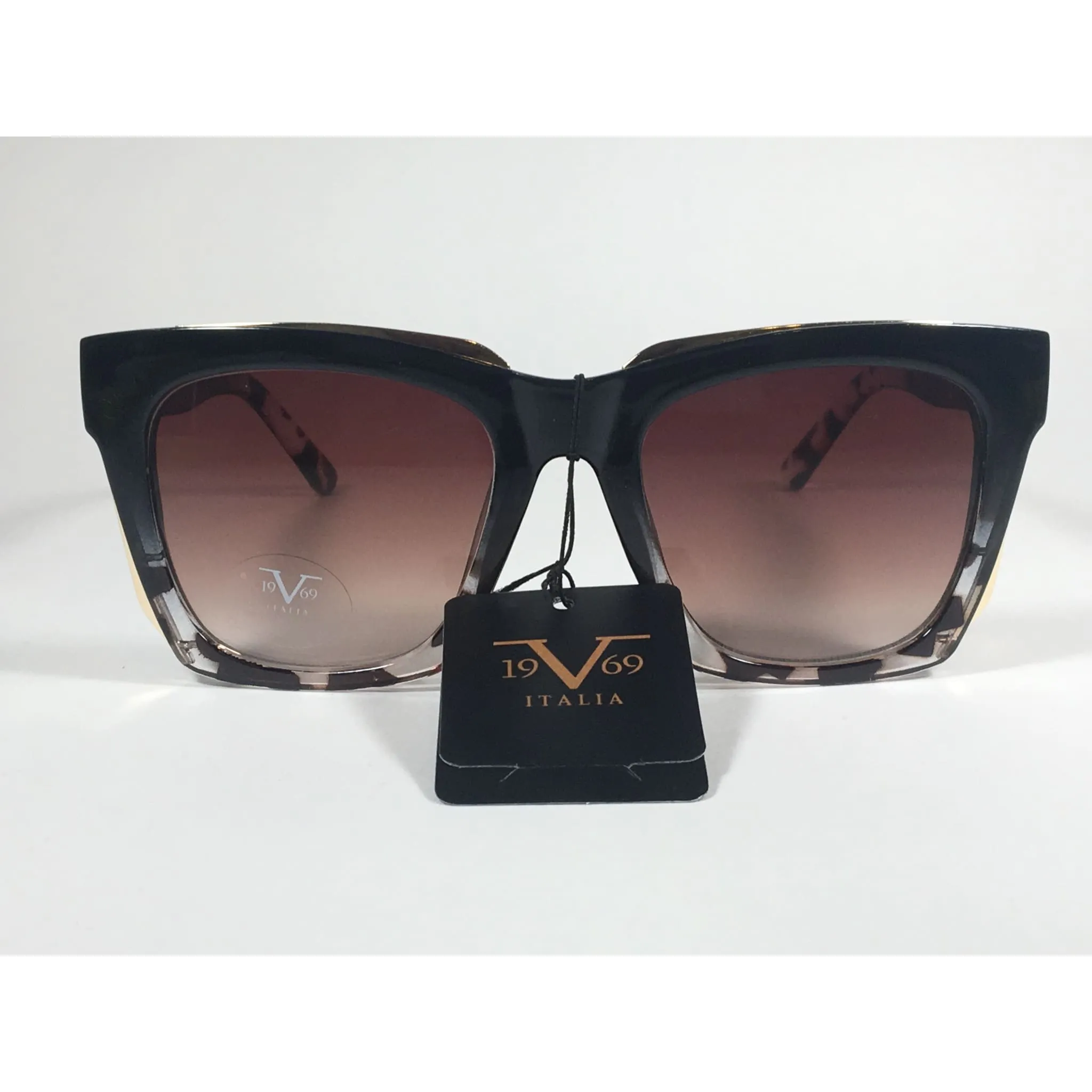 Versace 19V69 Italia Vittoria Large Square Sunglasses Black Tortoise Brown Gradient Lens