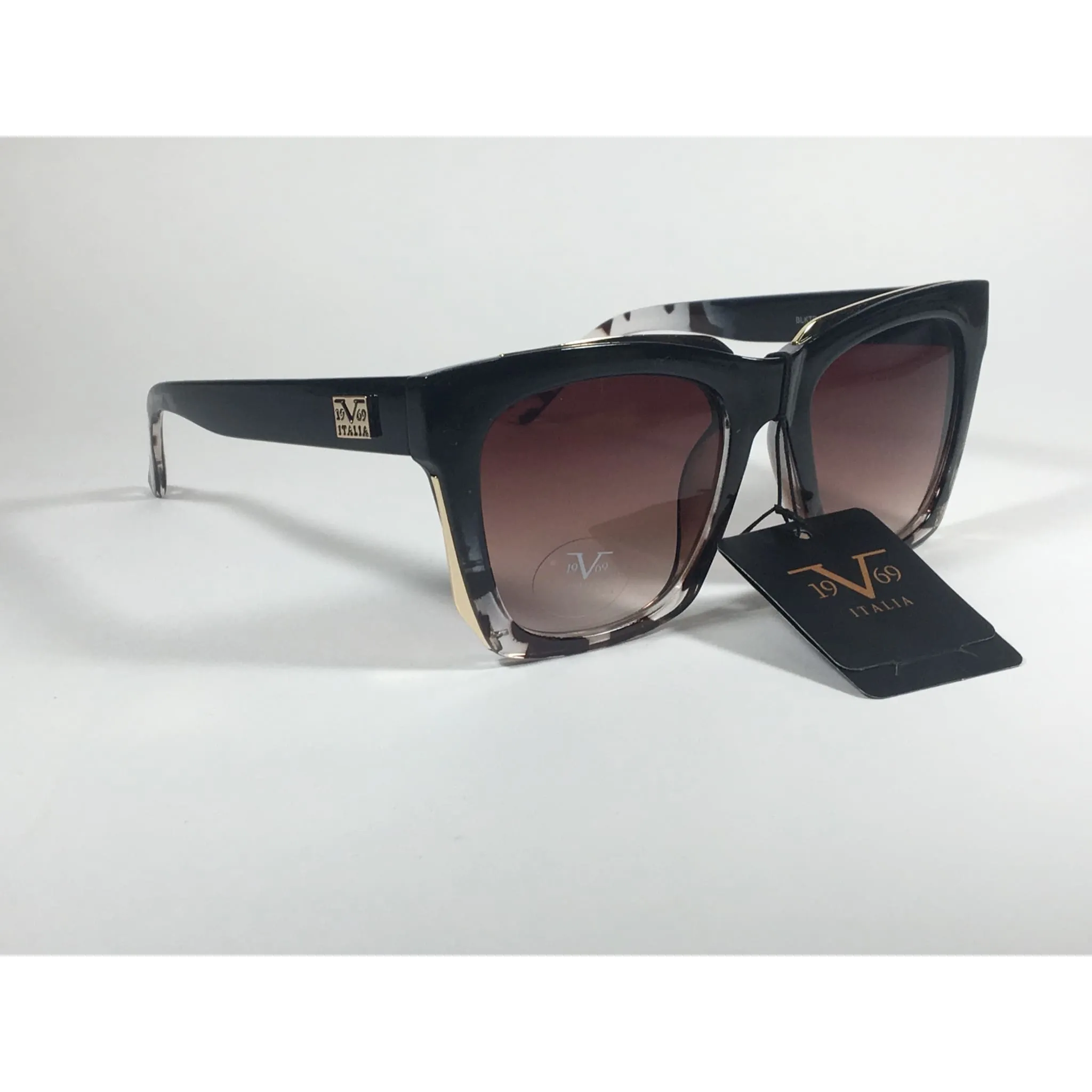 Versace 19V69 Italia Vittoria Large Square Sunglasses Black Tortoise Brown Gradient Lens