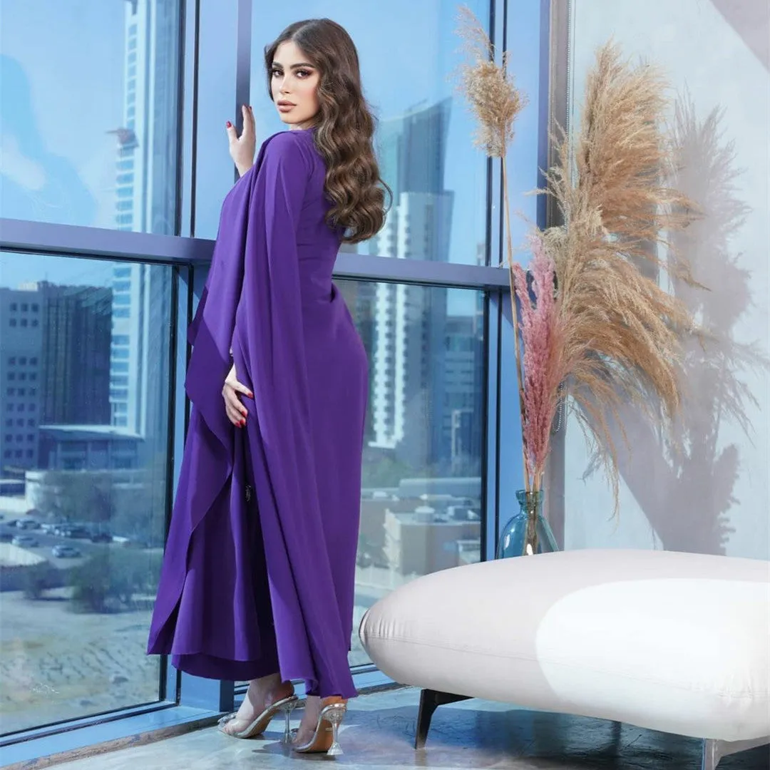 Vintage Long Purple Muslim Evening Dresses S4868155