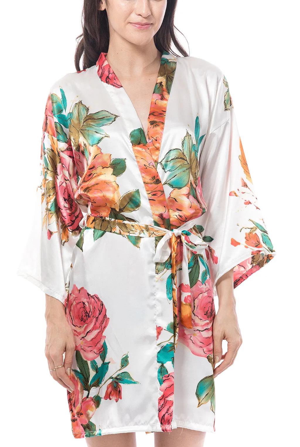 Watercolor Rose Robe White