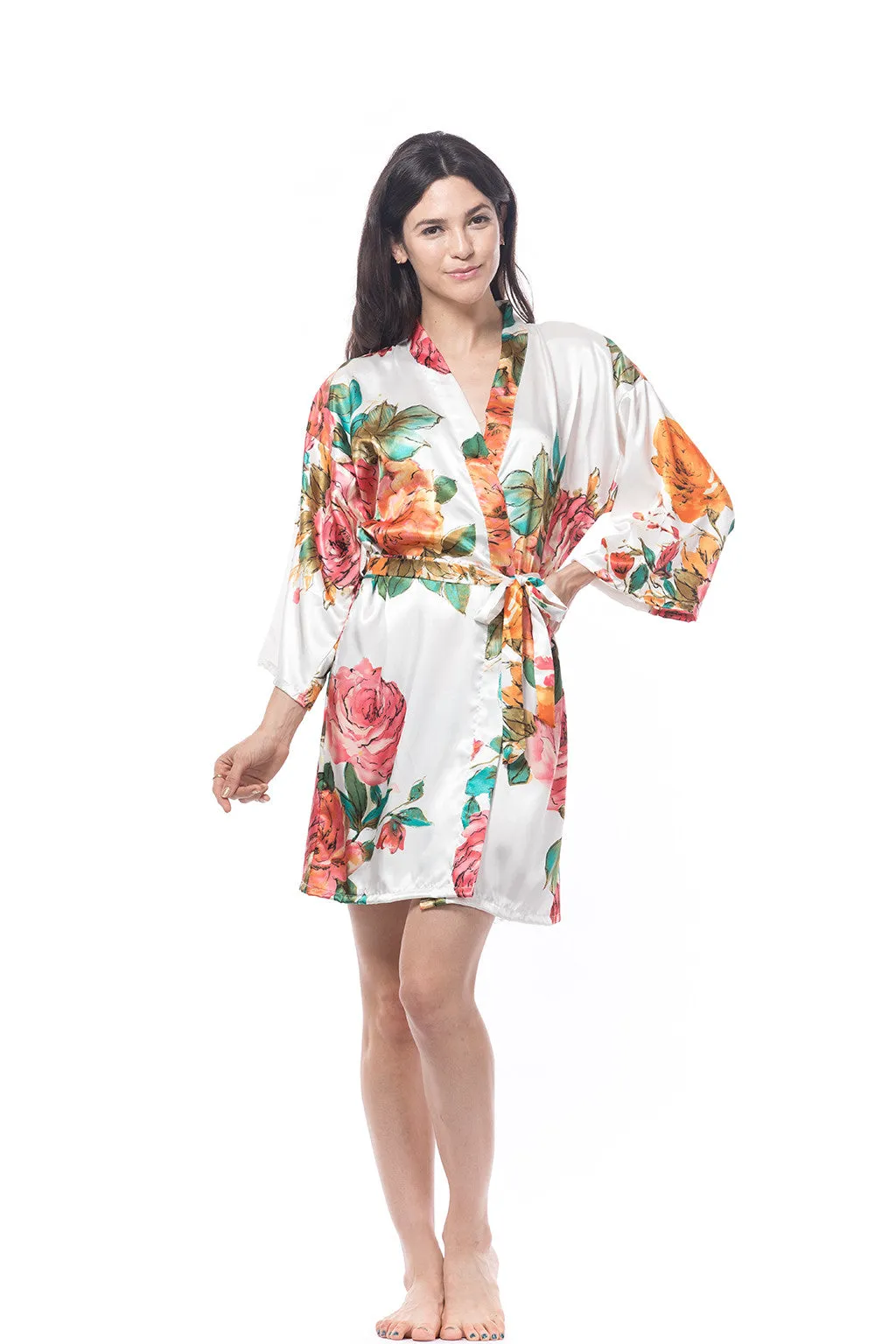 Watercolor Rose Robe White