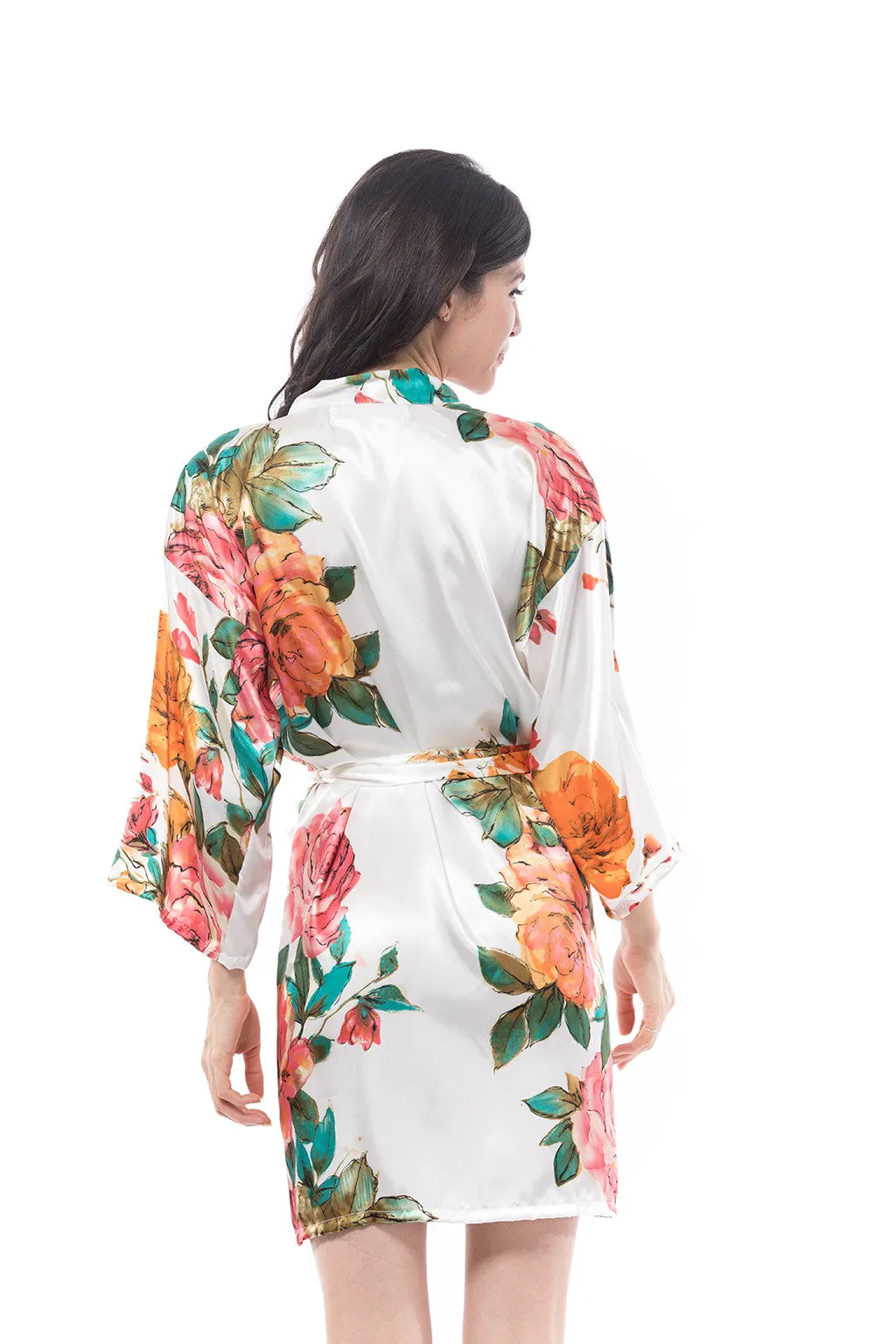 Watercolor Rose Robe White