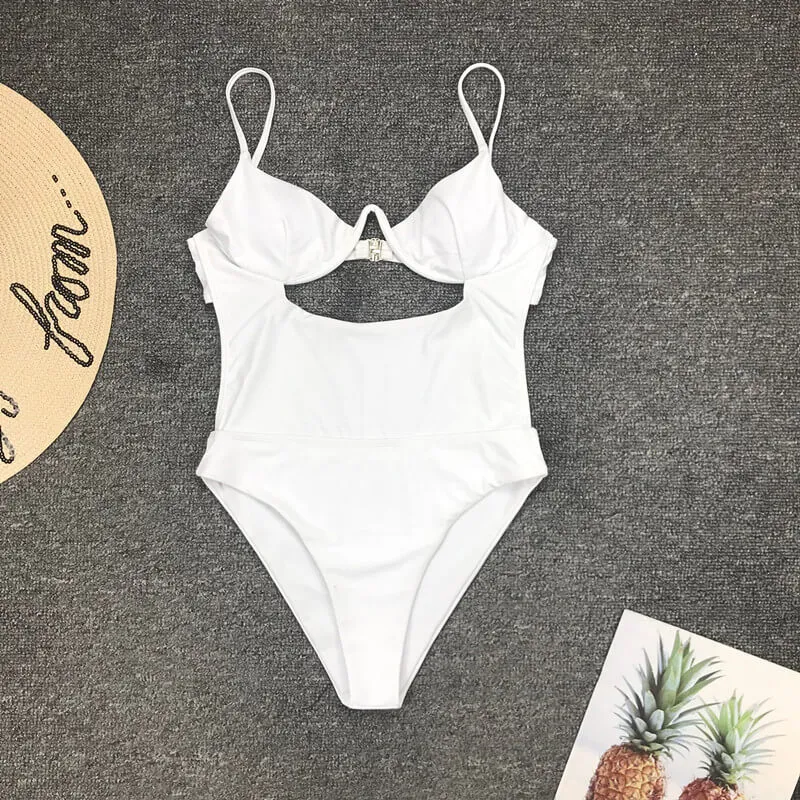 White Cutout Low Back High Cut Swimsuits