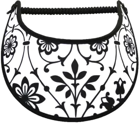 White Sun Visor with Black Stems and Leaves