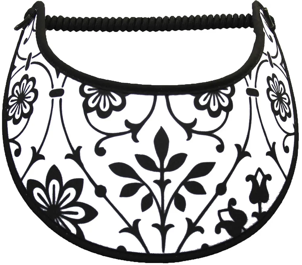 White Sun Visor with Black Stems and Leaves