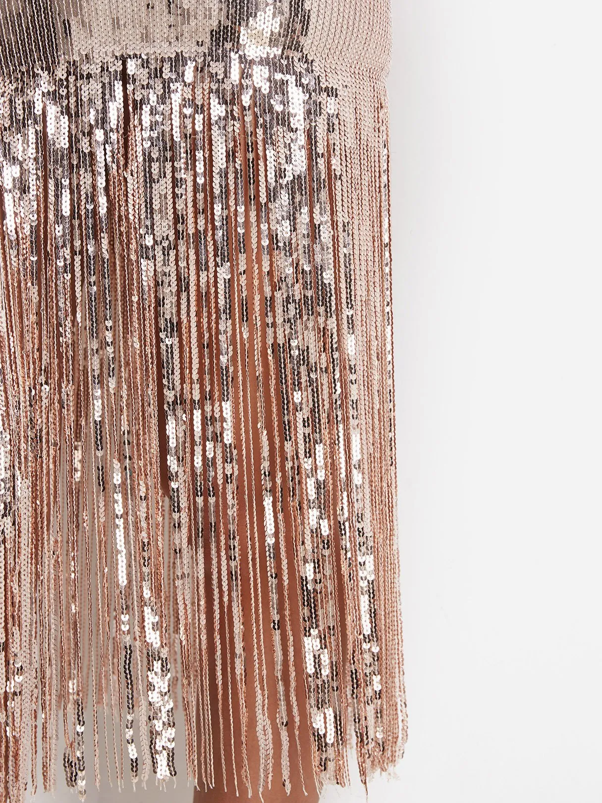 Wholesale Gold V-Neck Sleeveless Tassel Backless Sequins Embellished Tassel Hem Dresses