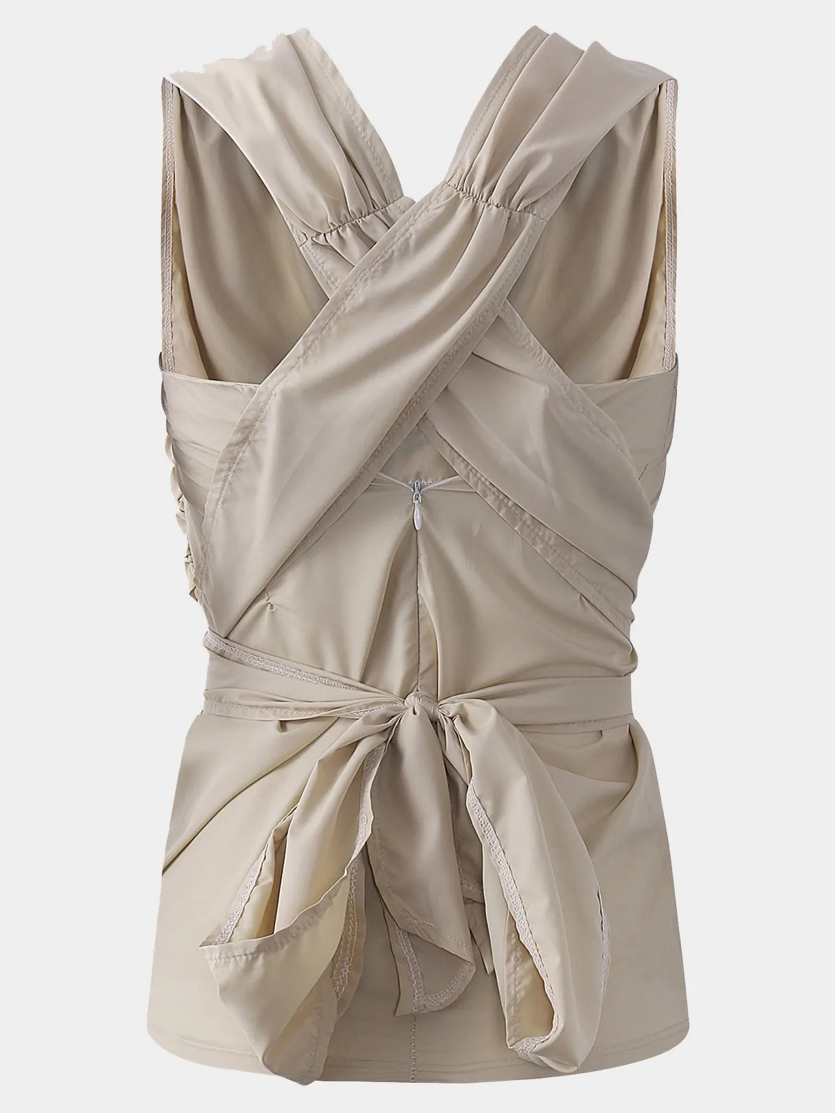 Wholesale Khaki Deep V-Neck Sleeveless Zip Back Lace-Up Dresses