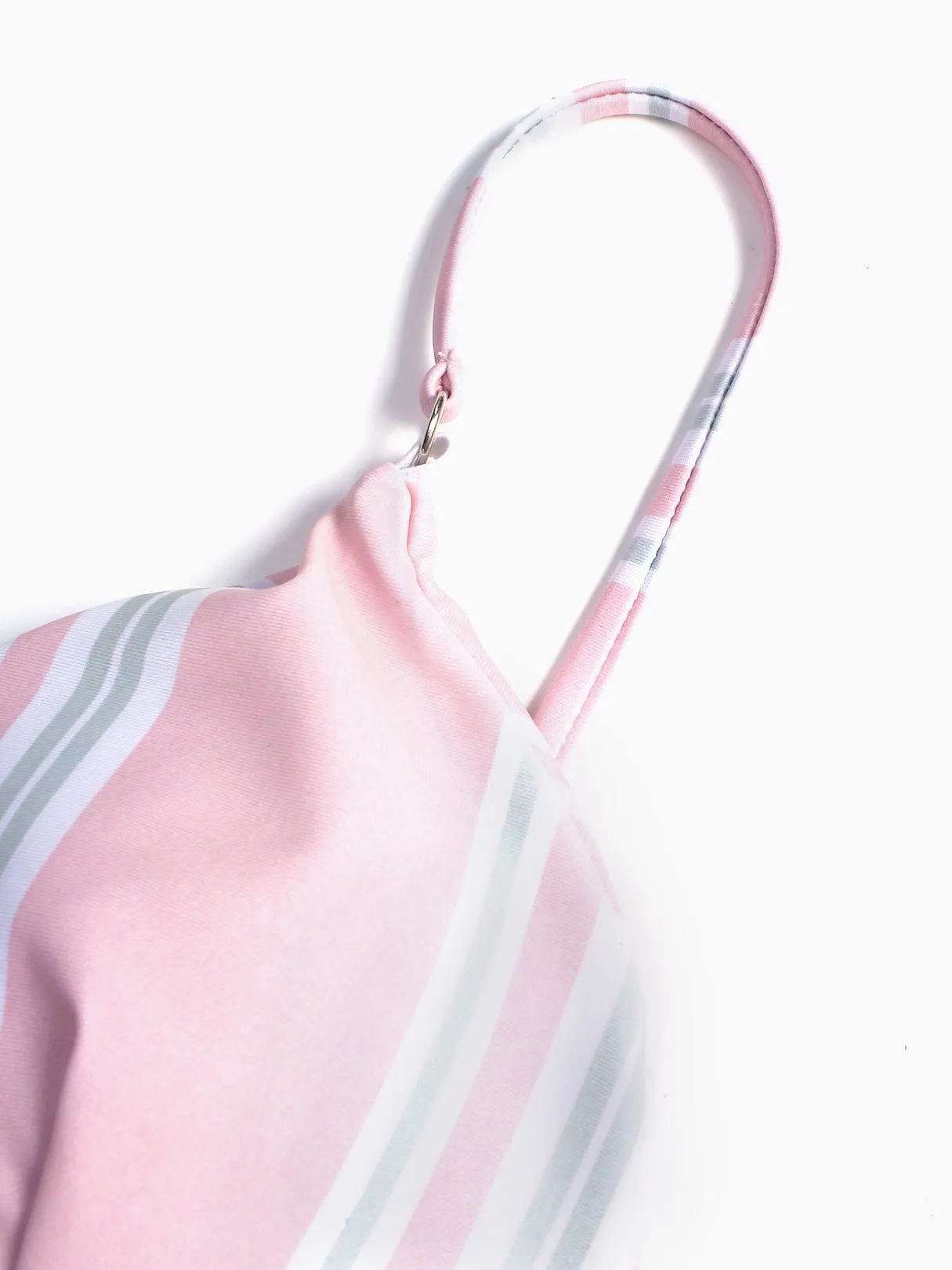 Wholesale Pink V-Neck Sleeveless Stripe Spaghetti Strap High Waist 2 Piece Bikinis
