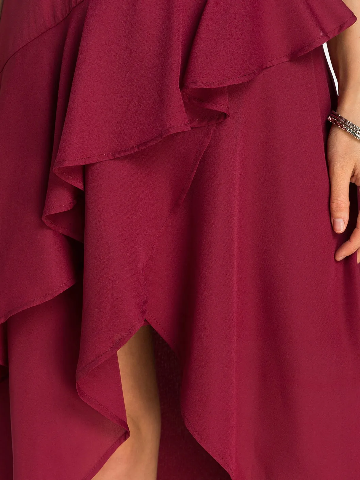 Wholesale Red V-Neck Sleeveless Backless Spaghetti Strap Wrap Irregular Hem Dresses