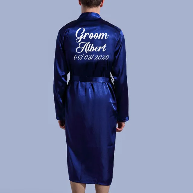 Wjczt Groom Robe Emulation Silk Soft Home Bathrobe Nightgown For Men Kimono Customized Name and Date Personalized for Wedding Party
