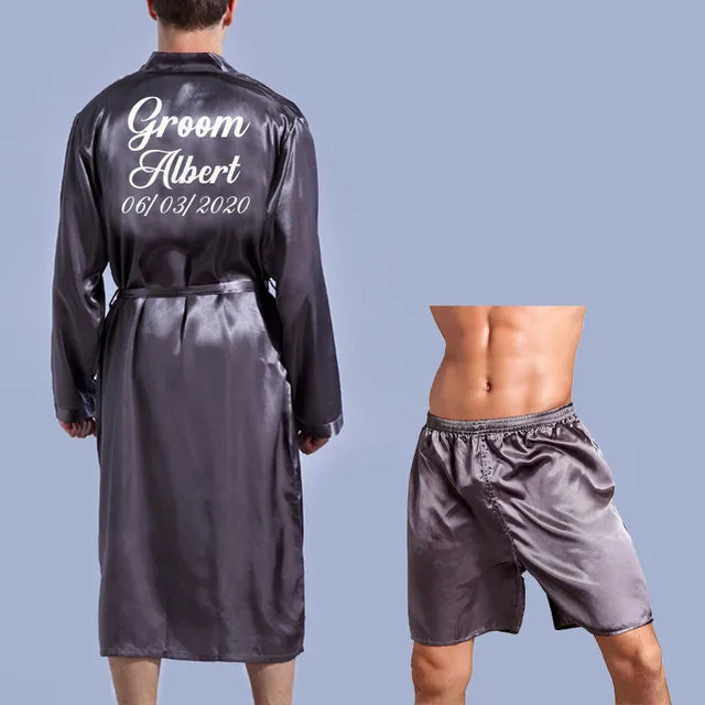 Wjczt Groom Robe Emulation Silk Soft Home Bathrobe Nightgown For Men Kimono Customized Name and Date Personalized for Wedding Party
