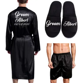 Wjczt Groom Robe Emulation Silk Soft Home Bathrobe Nightgown For Men Kimono Customized Name and Date Personalized for Wedding Party
