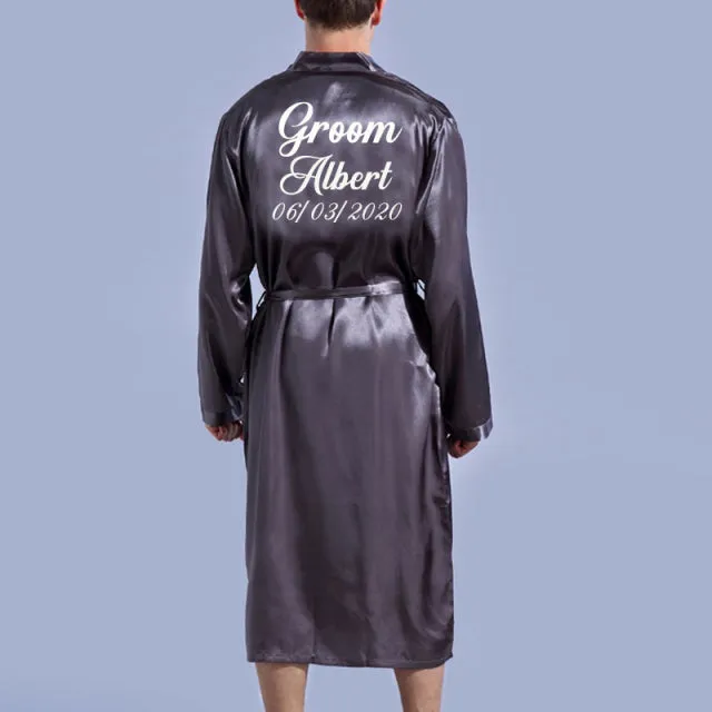 Wjczt Groom Robe Emulation Silk Soft Home Bathrobe Nightgown For Men Kimono Customized Name and Date Personalized for Wedding Party