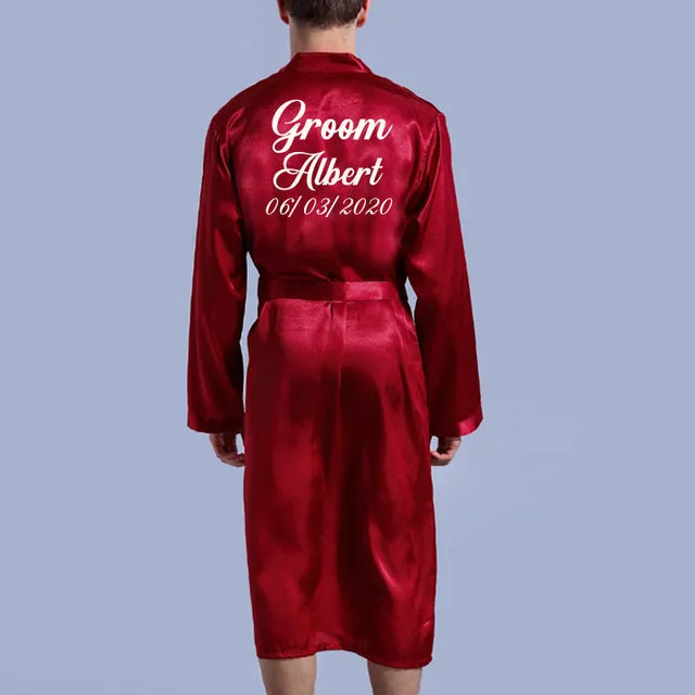 Wjczt Groom Robe Emulation Silk Soft Home Bathrobe Nightgown For Men Kimono Customized Name and Date Personalized for Wedding Party