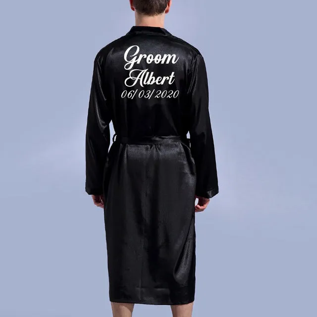 Wjczt Groom Robe Emulation Silk Soft Home Bathrobe Nightgown For Men Kimono Customized Name and Date Personalized for Wedding Party
