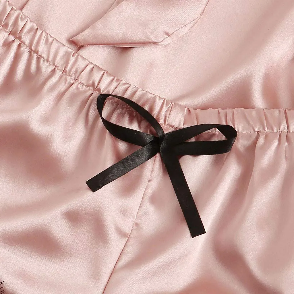 Woman Summer Pyjamas Elegant Lace Bra & Panty & Nightgown & Shorts Loungewear 4-in-1 Set