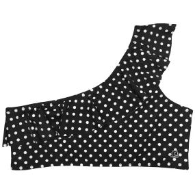 Women's One-Shoulder Bikini Top - "Black Polka Dots"