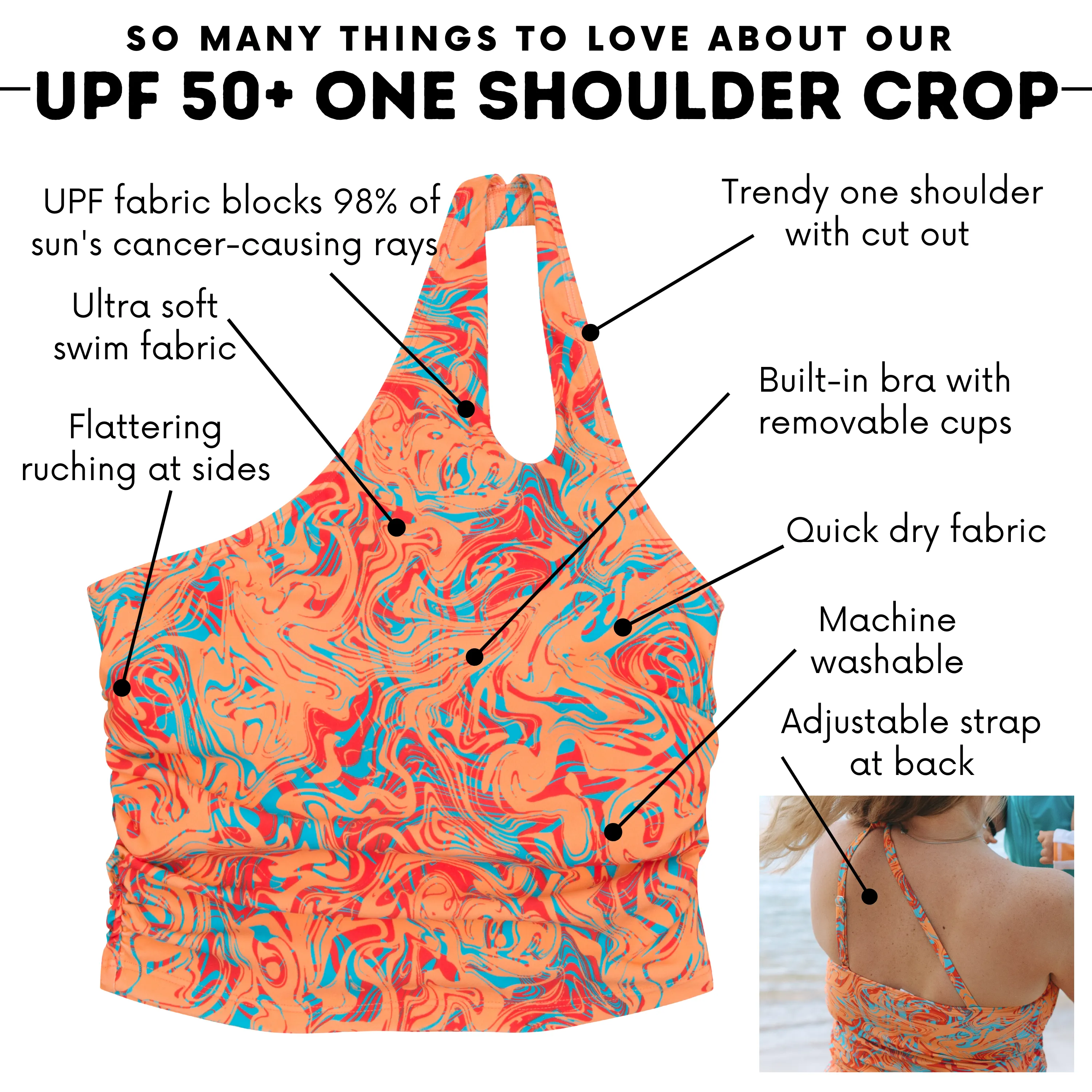 Women’s One Shoulder Crop Bikini Top | “Swirl”