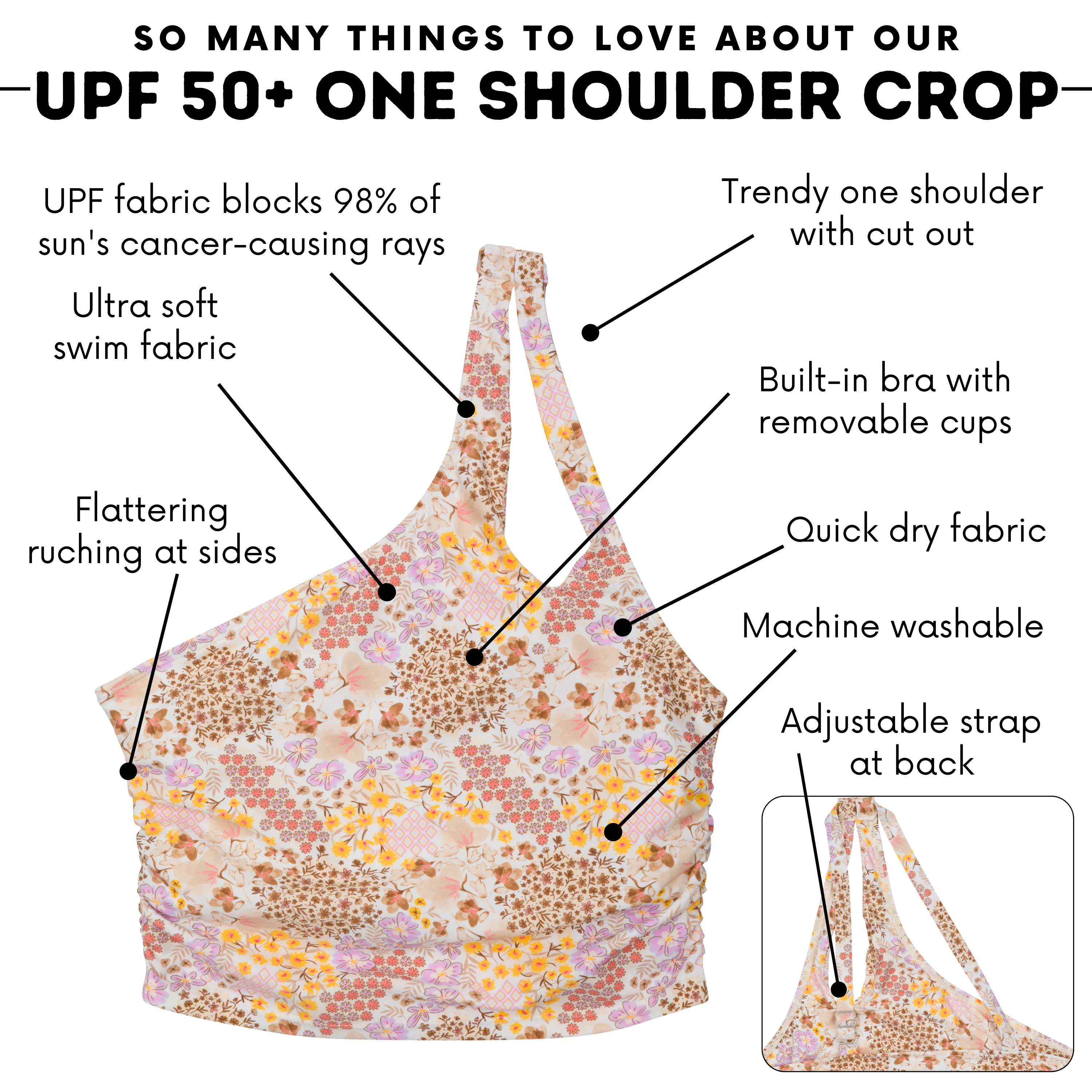 Women’s One Shoulder Crop Tankini Top | “Meadows”
