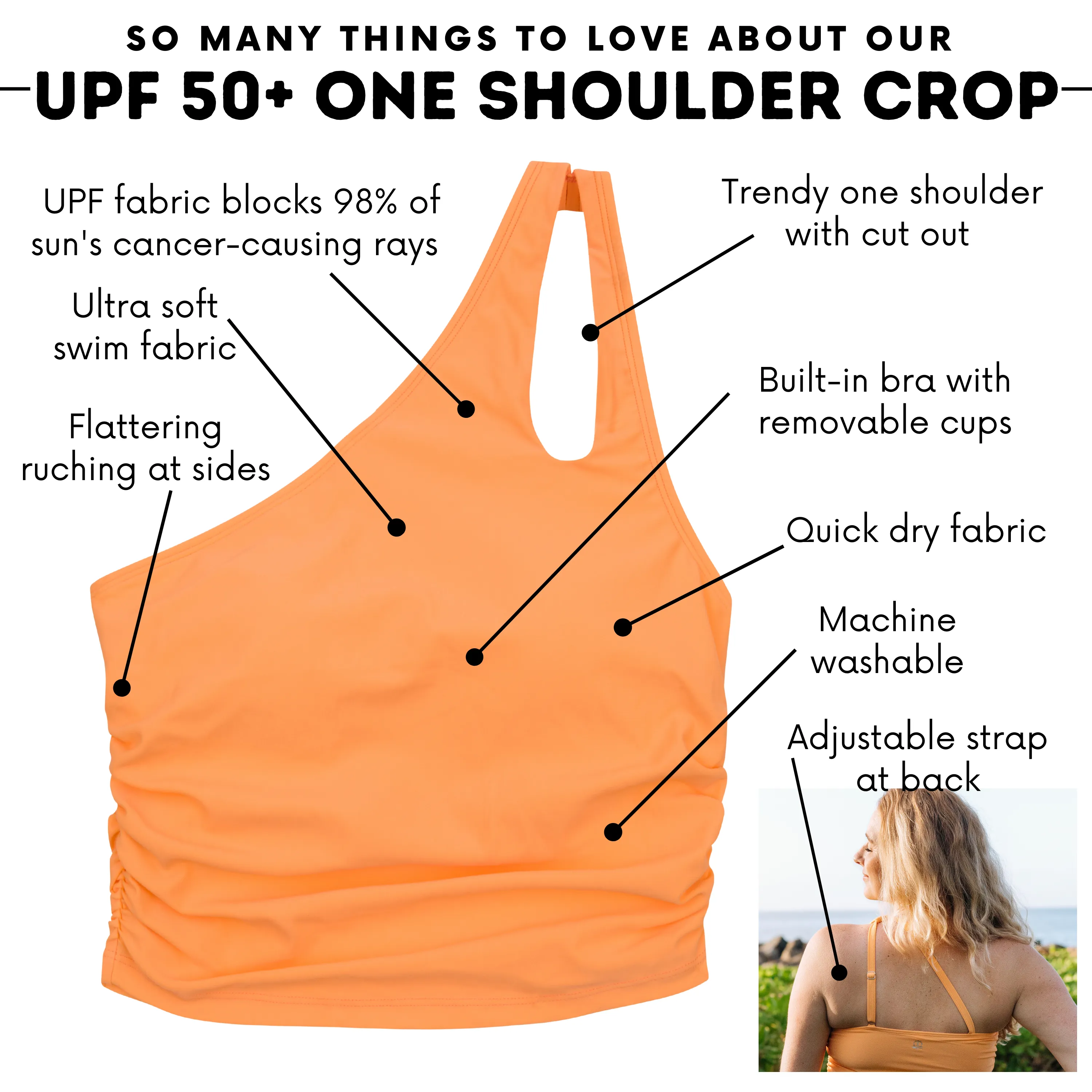 Women’s One Shoulder Crop Tankini Top | “Paradise Orange”