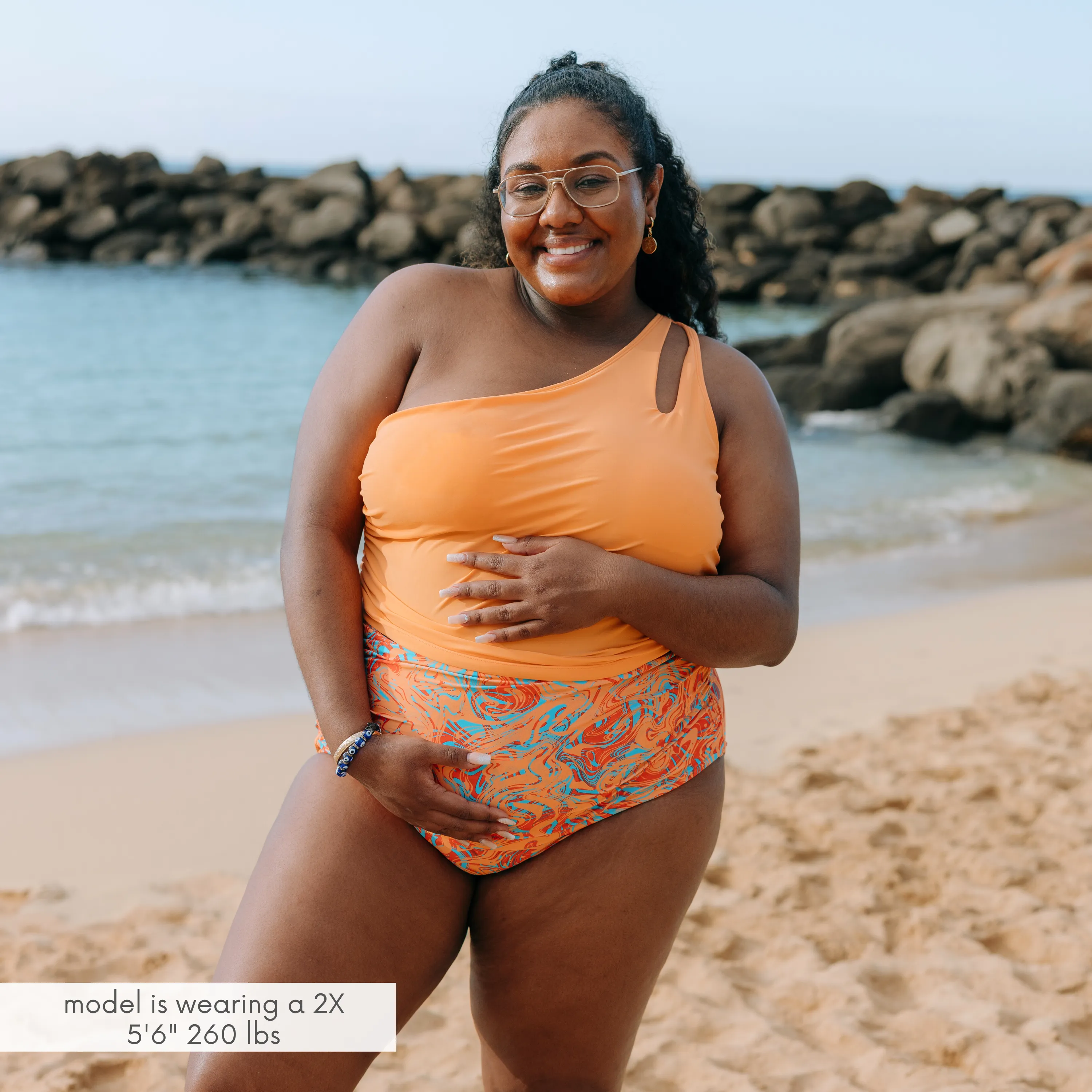 Women’s One Shoulder Crop Tankini Top | “Paradise Orange”