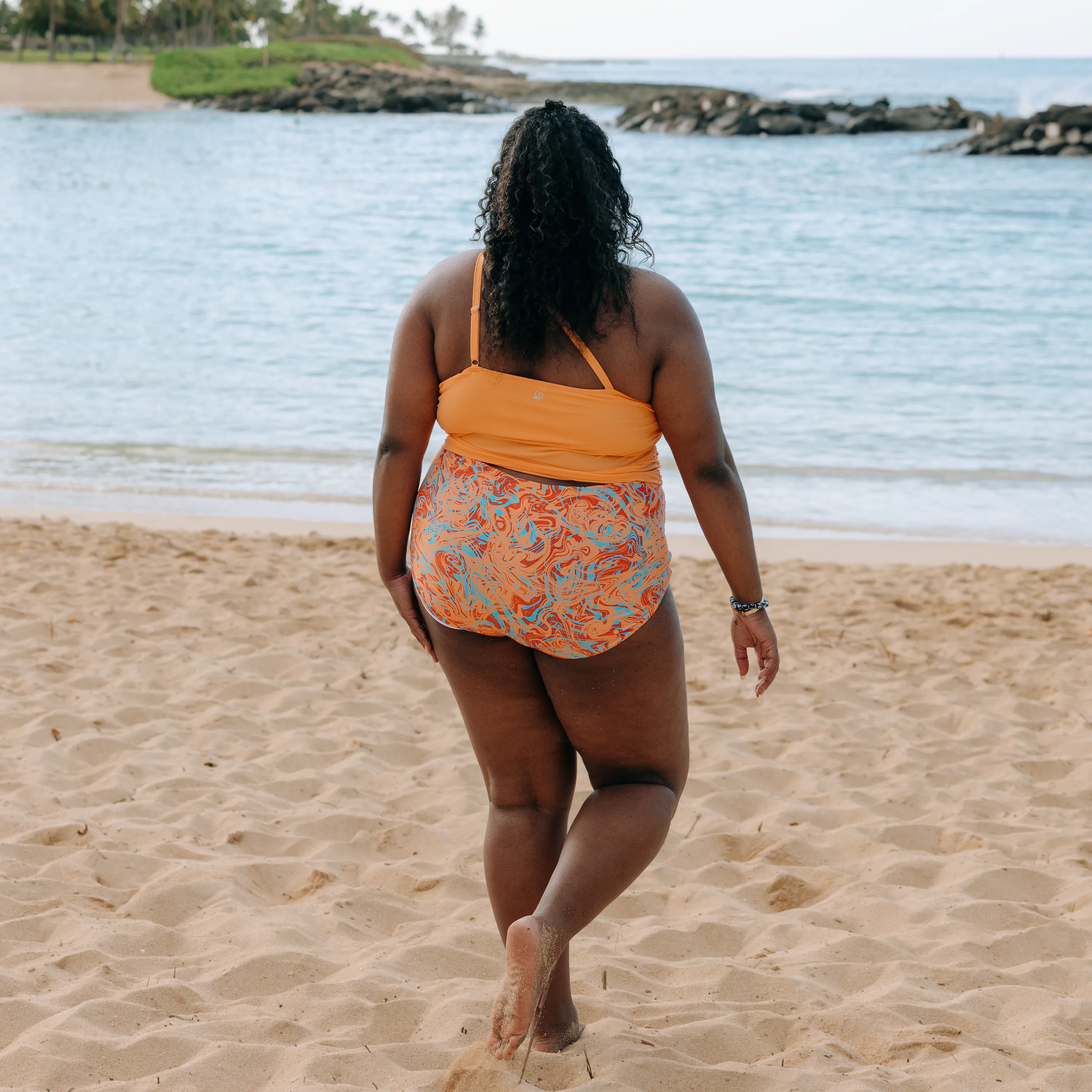 Women’s One Shoulder Crop Tankini Top | “Paradise Orange”