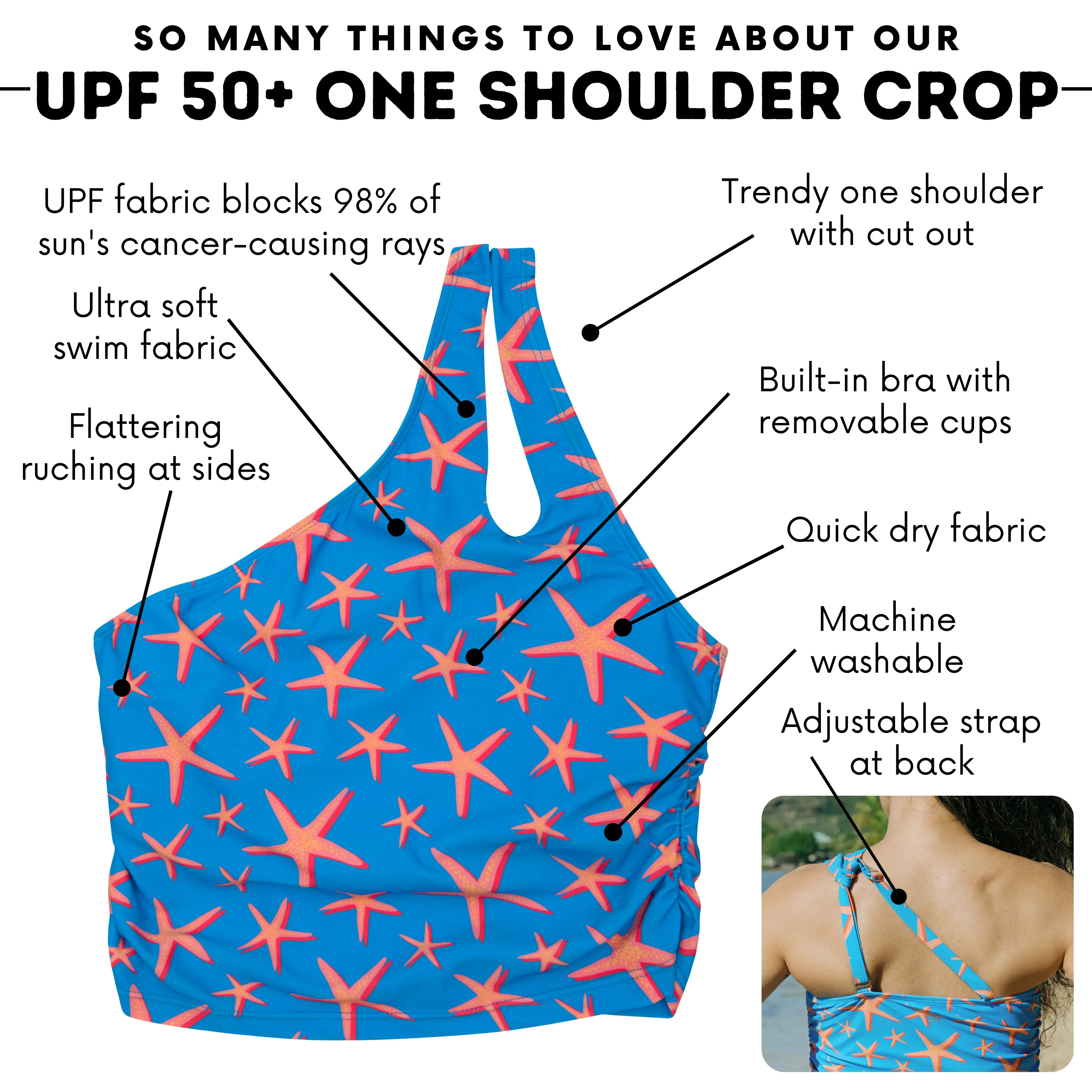 Women’s One Shoulder Crop Tankini Top | “Starfish”