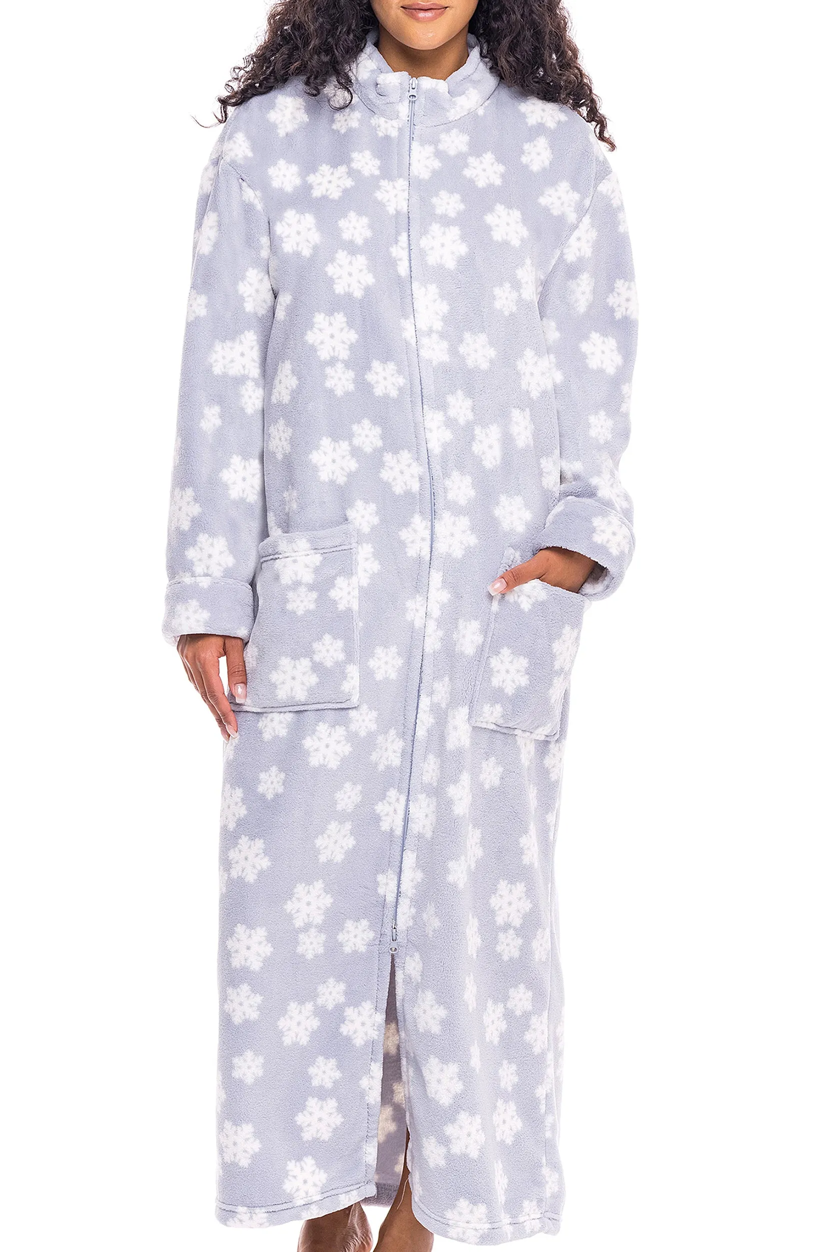 Women's Zip Up Plush Robe, Oversized Bathrobe with Two Way Zipper