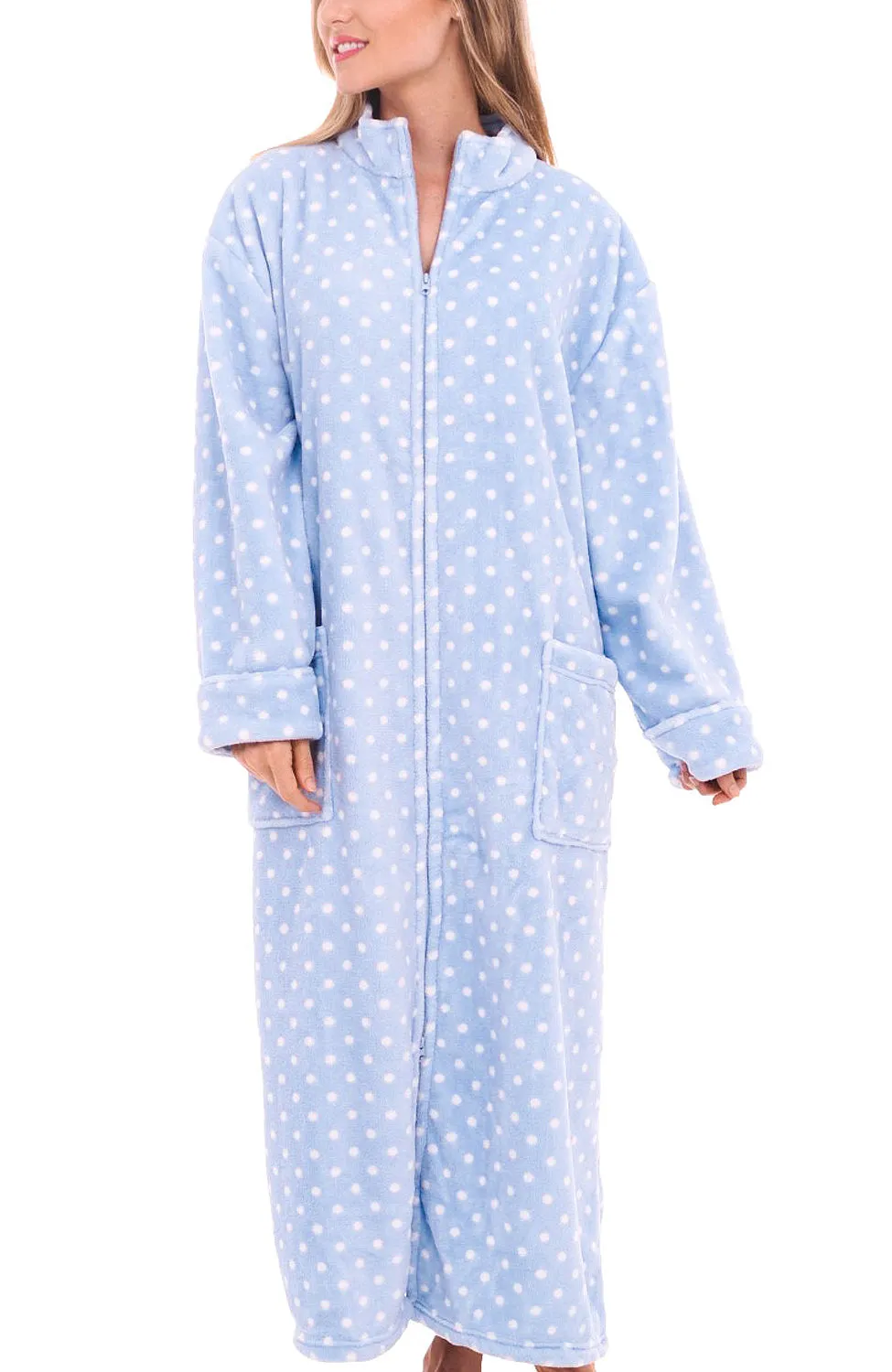 Women's Zip Up Plush Robe, Oversized Bathrobe with Two Way Zipper